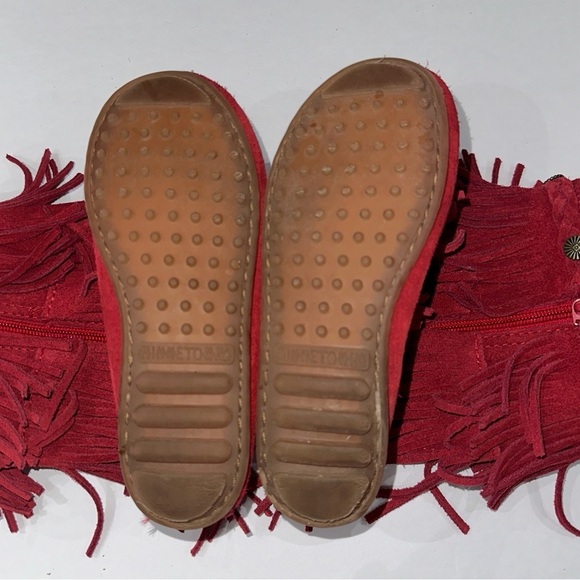 Girl’s Red Suede 3 Layer Fringe Boot - Picture 4 of 9